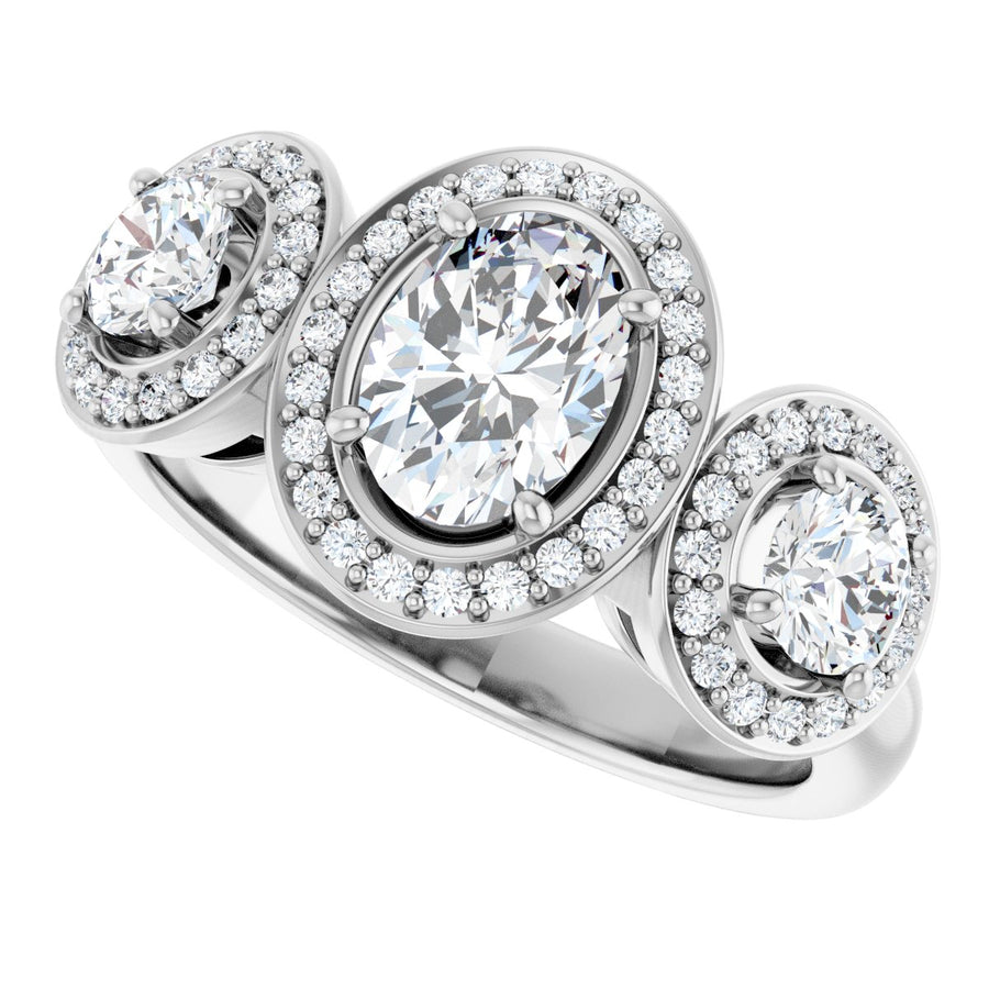 Oval Three-Stone Halo-Style Engagement Ring Semi-Mount - gallery - Series 122053