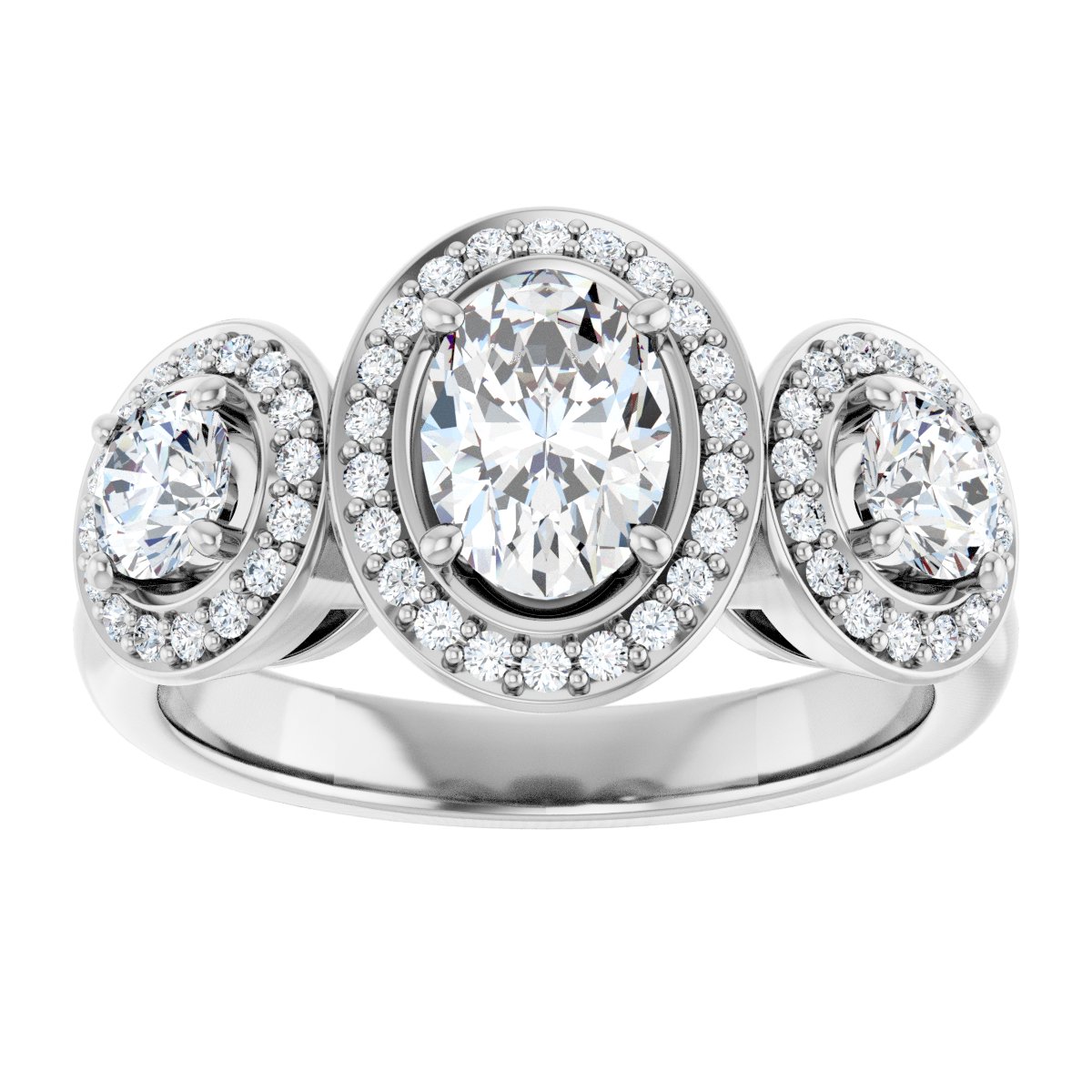 Oval Three-Stone Halo-Style Engagement Ring Semi-Mount - gallery - Series 122053