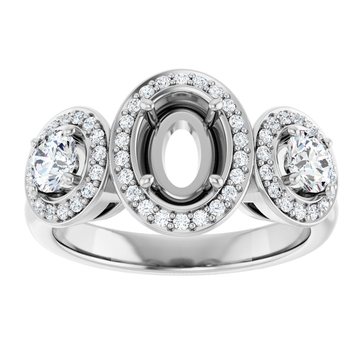 Oval Three-Stone Halo-Style Engagement Ring Semi-Mount - gallery - Series 122053