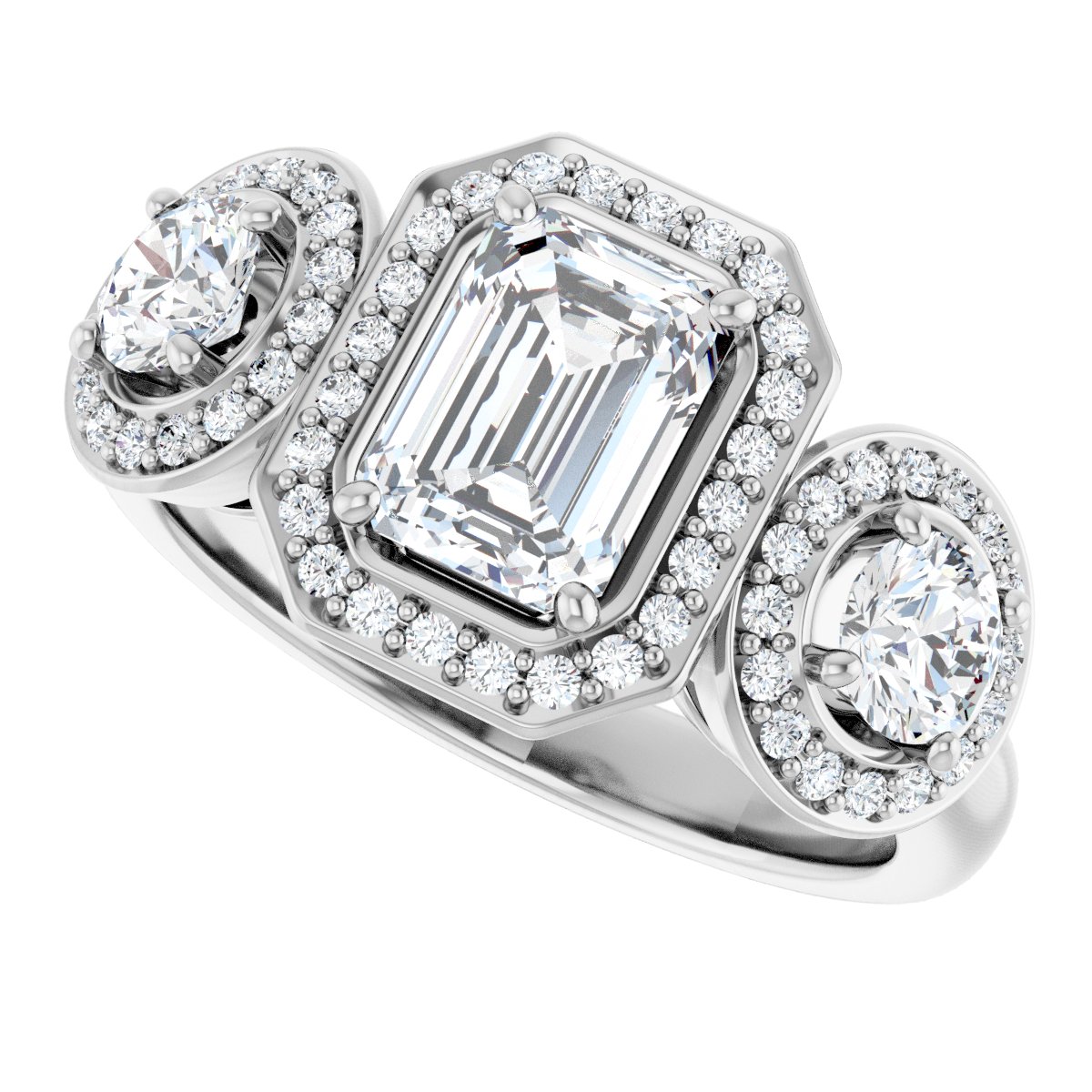 Emerald Three-Stone Halo-Style Engagement Ring Semi-Mount - gallery - Series 122053