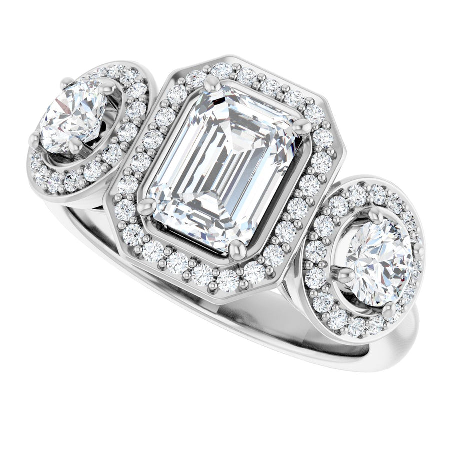 Emerald Three-Stone Halo-Style Engagement Ring Semi-Mount - gallery - Series 122053