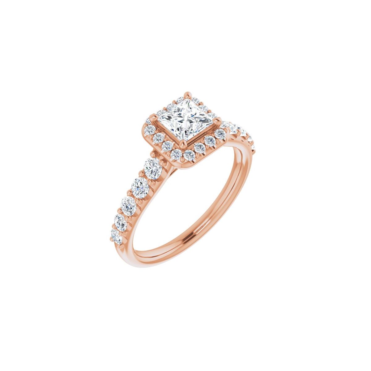 Natural Diamond Square Halo-Style Engagement Ring Semi-Mount - 14K Rose Gold - Series 123541