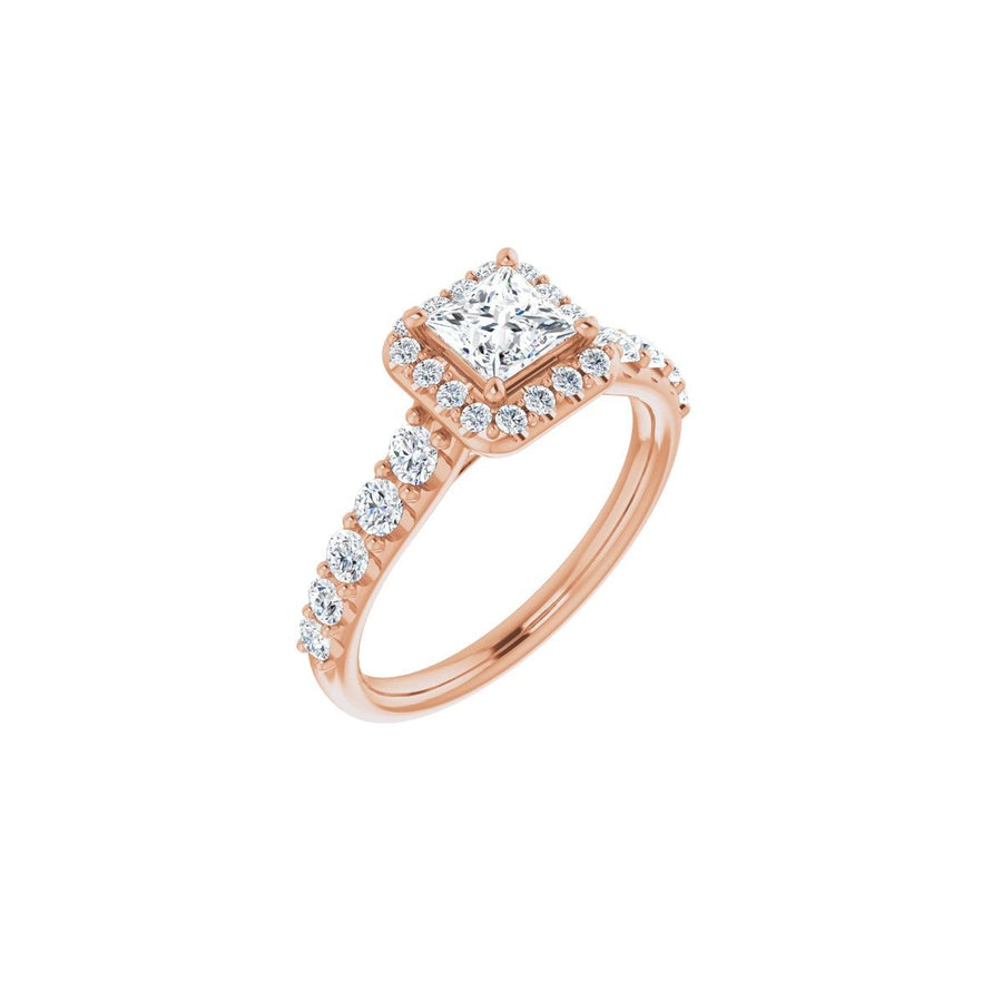 Natural Diamond Square Halo-Style Engagement Ring Semi-Mount - 14K Rose Gold - Series 123541