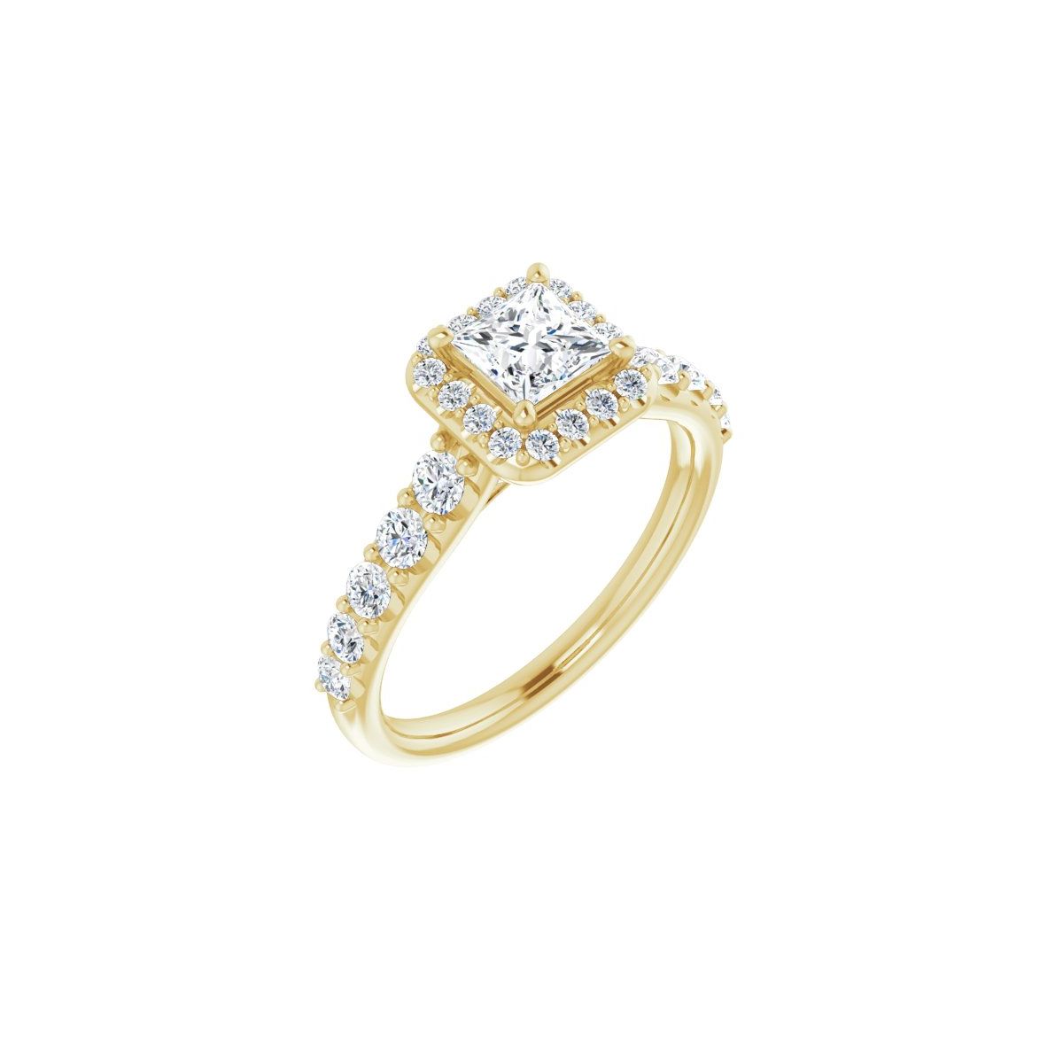 Natural Diamond Square Halo-Style Engagement Ring Semi-Mount - 14K Yellow Gold - Series 123541