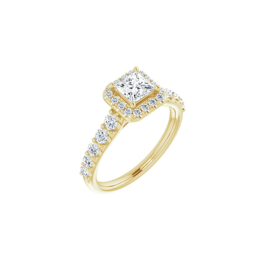 Natural Diamond Square Halo-Style Engagement Ring Semi-Mount - 14K Yellow Gold - Series 123541