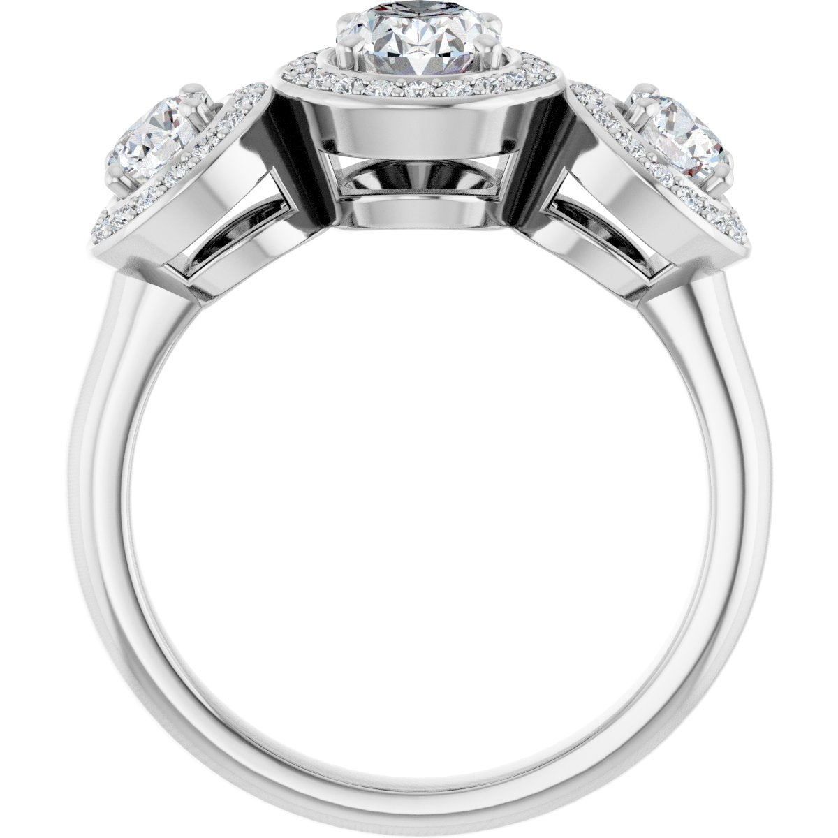 Oval Three-Stone Halo-Style Engagement Ring Semi-Mount - gallery - Series 122053