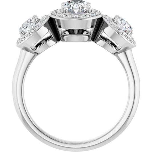 Oval Three-Stone Halo-Style Engagement Ring Semi-Mount - gallery - Series 122053