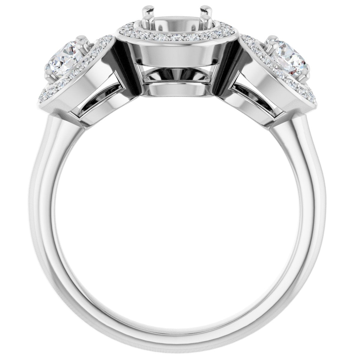 Oval Three-Stone Halo-Style Engagement Ring Semi-Mount - gallery - Series 122053