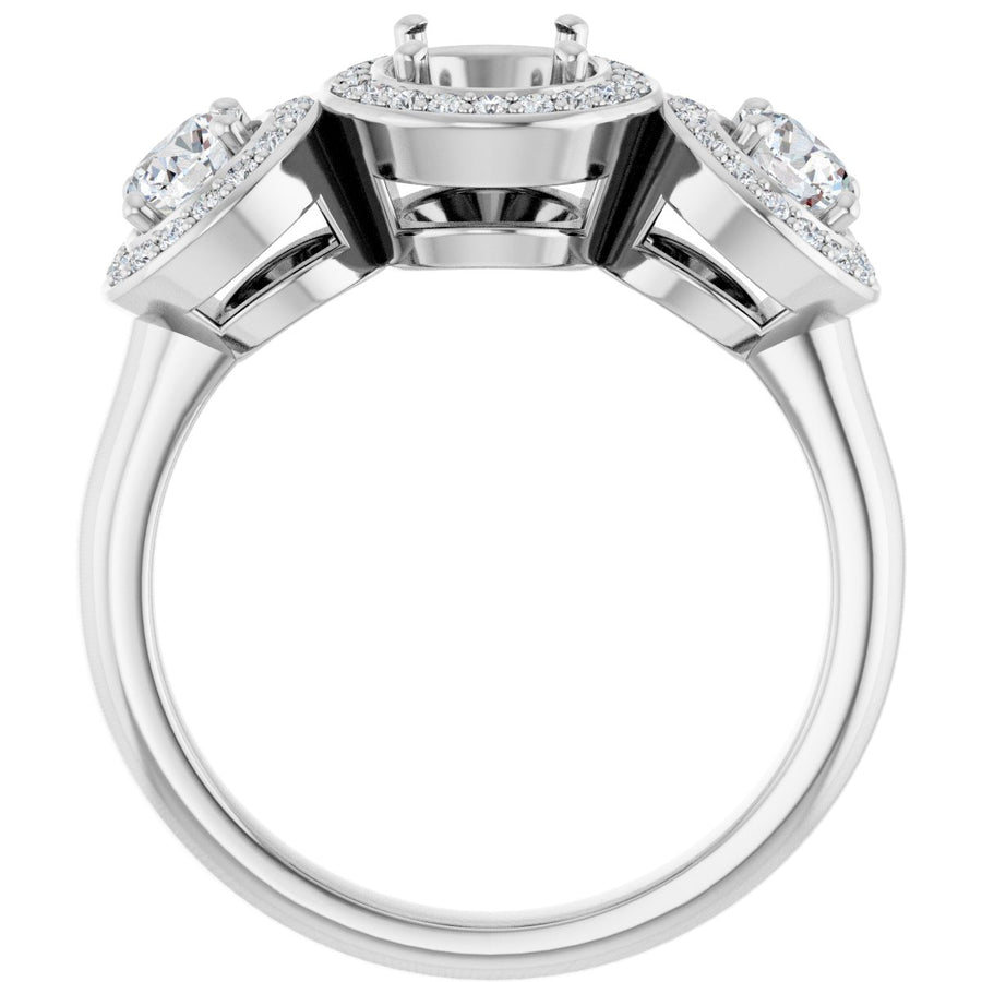 Oval Three-Stone Halo-Style Engagement Ring Semi-Mount - gallery - Series 122053