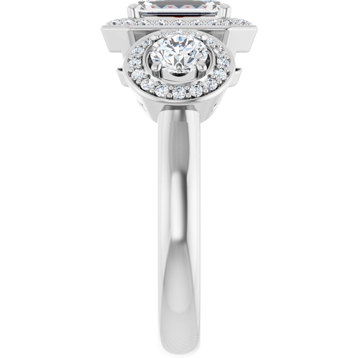 Emerald Three-Stone Halo-Style Engagement Ring Semi-Mount - gallery - Series 122053