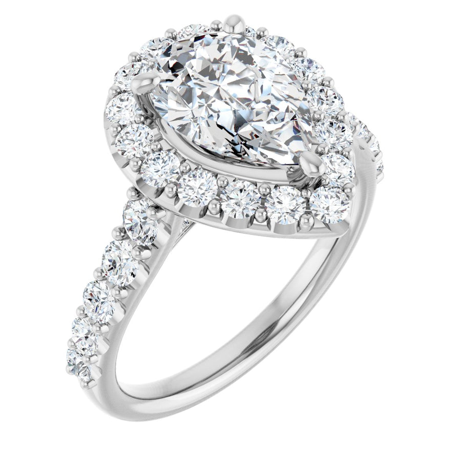 Natural Diamond Pear Halo-Style Engagement Ring Semi-Mount - Platinum - Series 123541