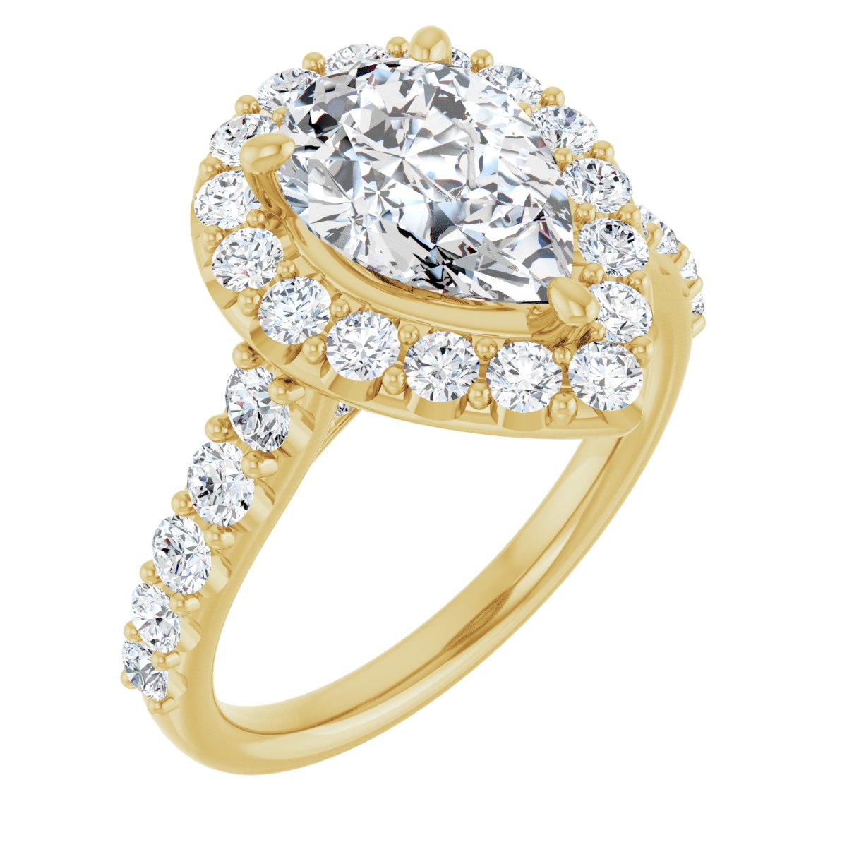 Natural Diamond Pear Halo-Style Engagement Ring Semi-Mount - 14K Yellow Gold - Series 123541