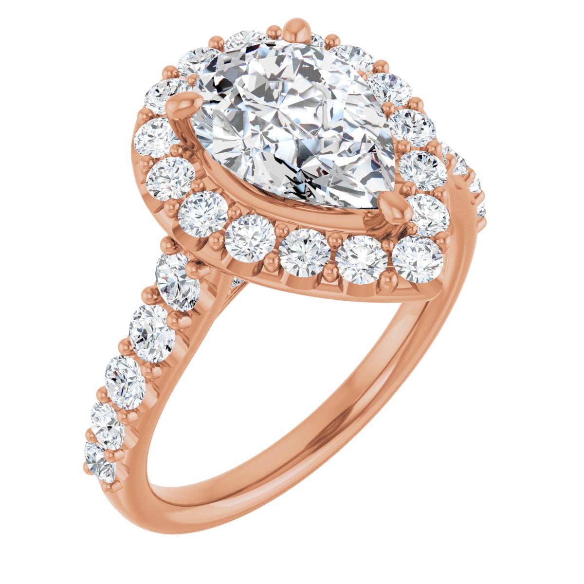 Natural Diamond Pear Halo-Style Engagement Ring Semi-Mount - 14K Rose Gold - Series 123541