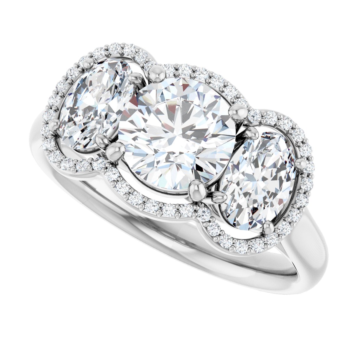 Round Three-Stone Halo-Style Engagement Ring Semi-Mount - gallery - Series 71602