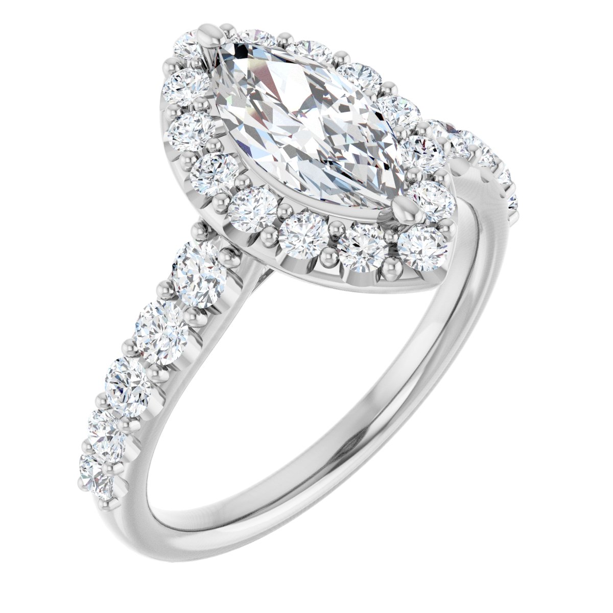 Natural Diamond Marquise Halo-Style Engagement Ring Semi-Mount - Platinum - Series 123541