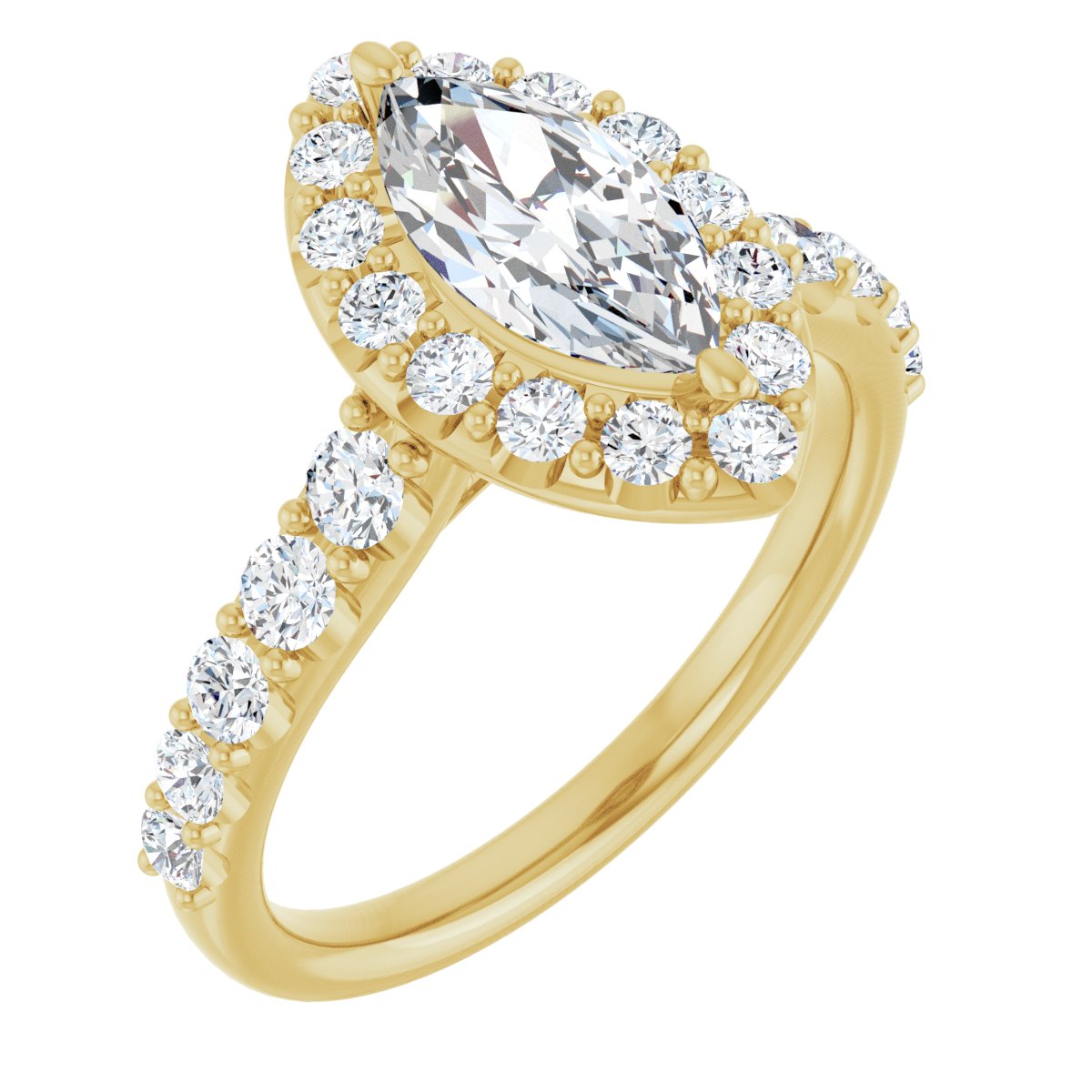 Natural Diamond Marquise Halo-Style Engagement Ring Semi-Mount - 14K Yellow Gold - Series 123541