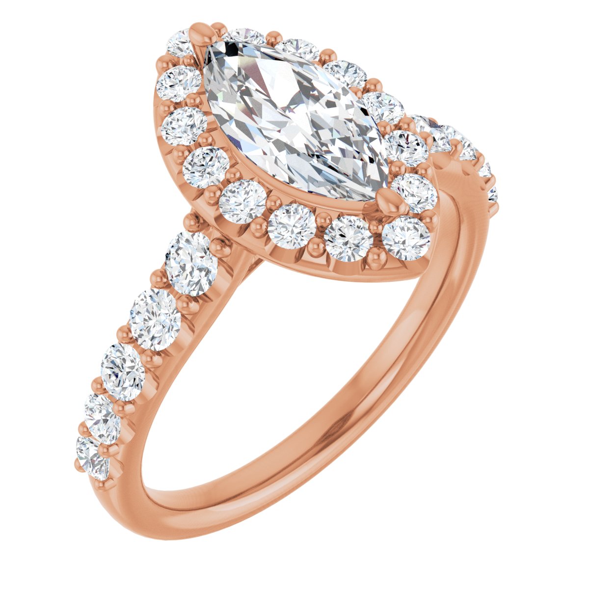 Natural Diamond Marquise Halo-Style Engagement Ring Semi-Mount - 14K Rose Gold - Series 123541