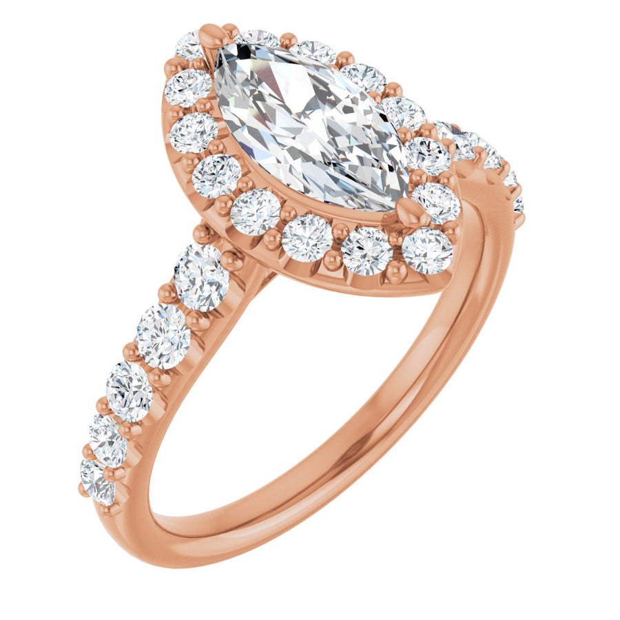 Natural Diamond Marquise Halo-Style Engagement Ring Semi-Mount - 14K Rose Gold - Series 123541