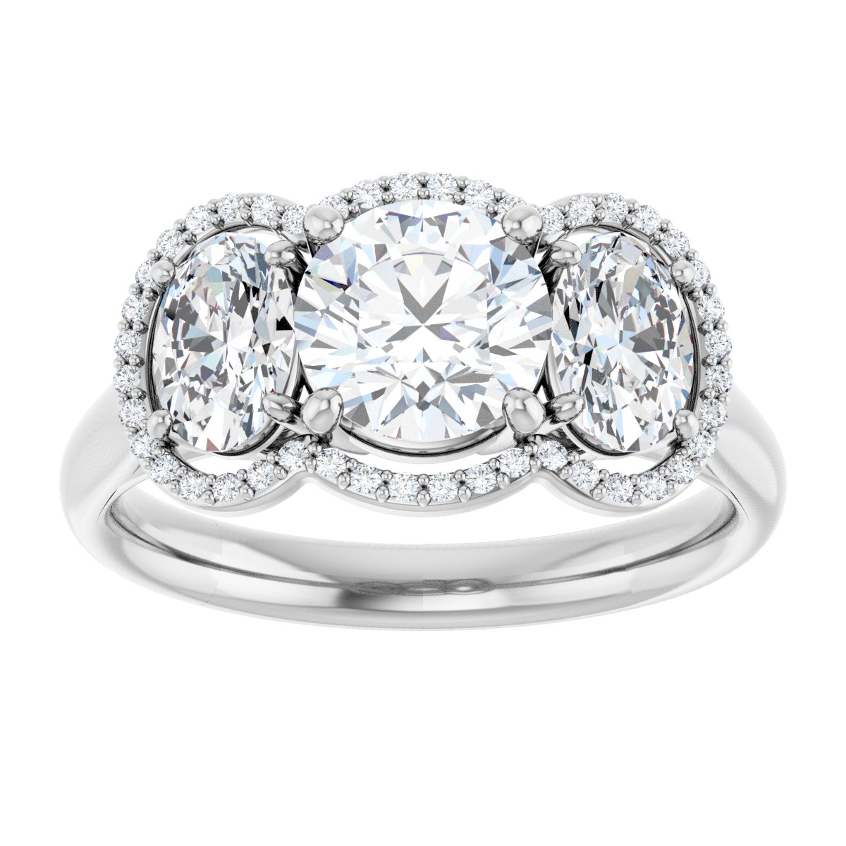 Round Three-Stone Halo-Style Engagement Ring Semi-Mount - gallery - Series 71602