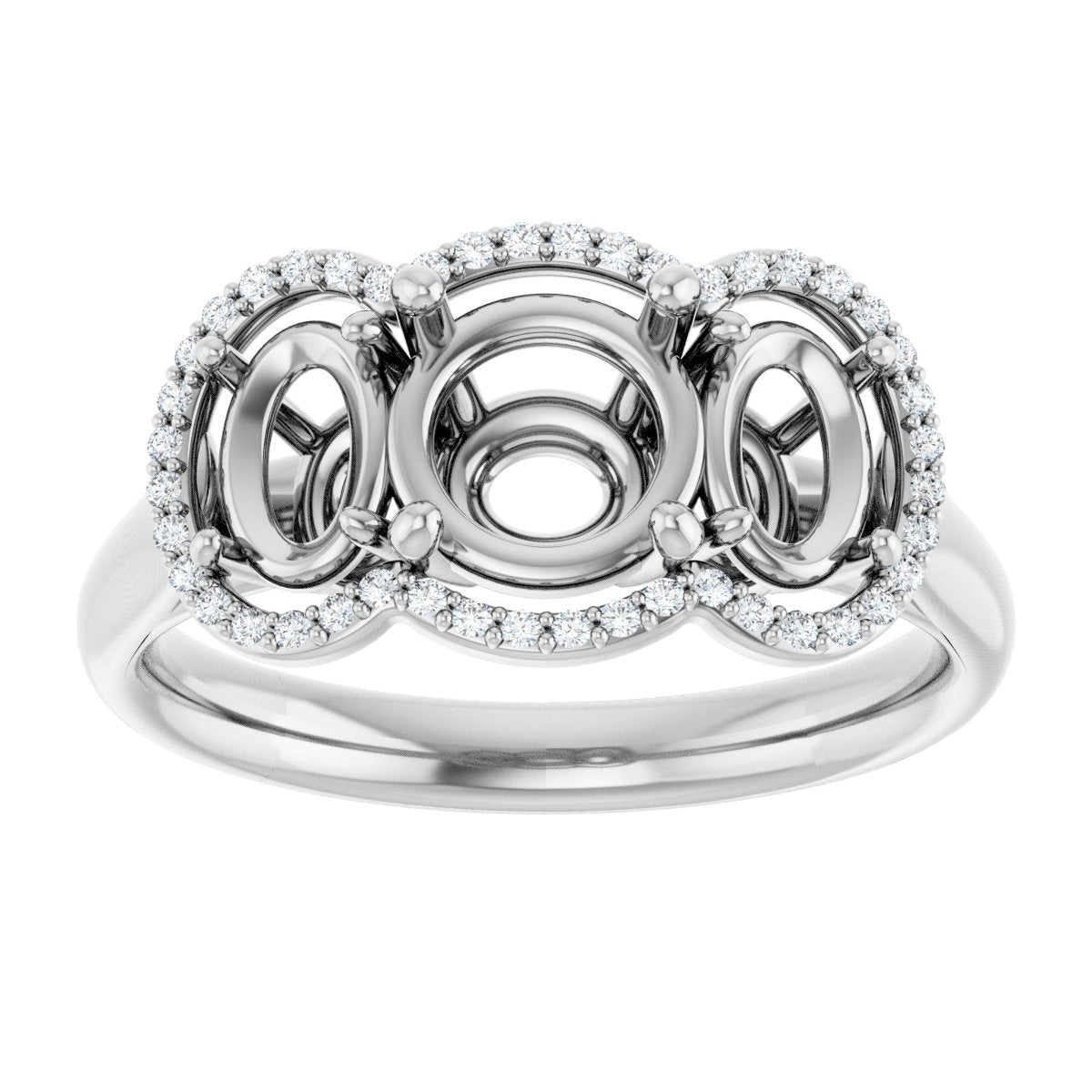 Round Three-Stone Halo-Style Engagement Ring Semi-Mount - gallery - Series 71602