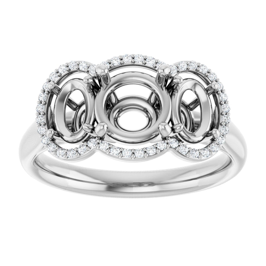 Round Three-Stone Halo-Style Engagement Ring Semi-Mount - gallery - Series 71602