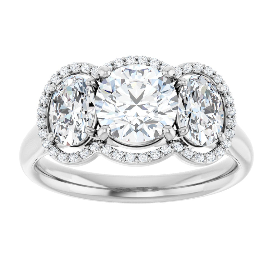 Round Three-Stone Halo-Style Engagement Ring Semi-Mount - gallery - Series 71602