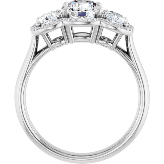 Round Three-Stone Halo-Style Engagement Ring Semi-Mount - gallery - Series 71602