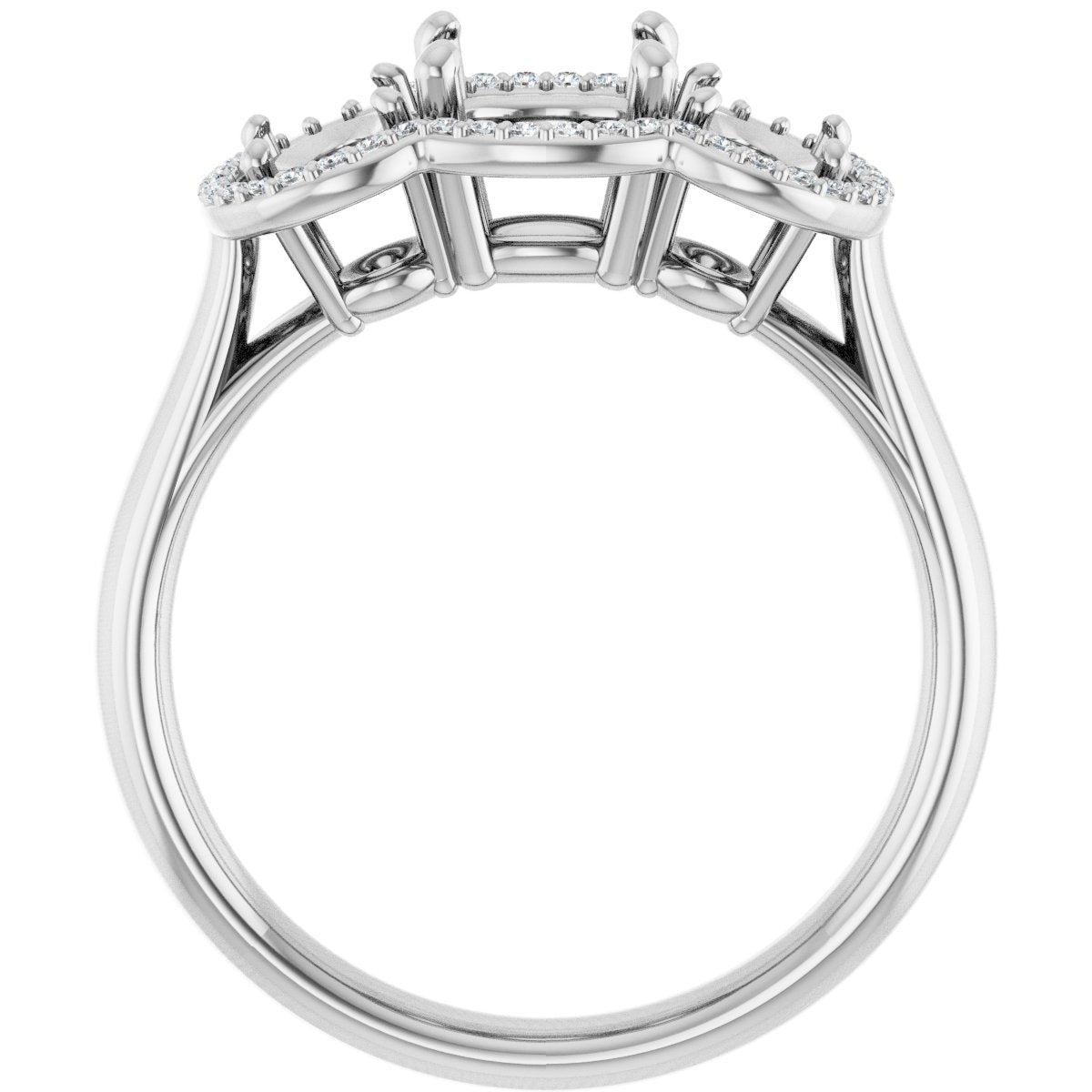 Round Three-Stone Halo-Style Engagement Ring Semi-Mount - gallery - Series 71602