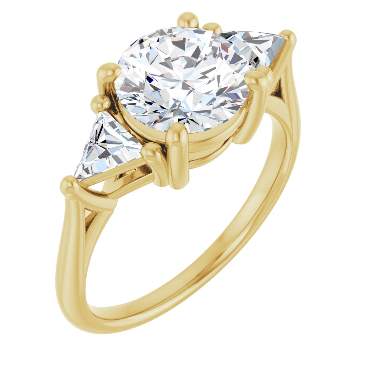 Natural Diamond Round Three-Stone Engagement Ring Semi-Mount - 14K Yellow Gold - Series 122119