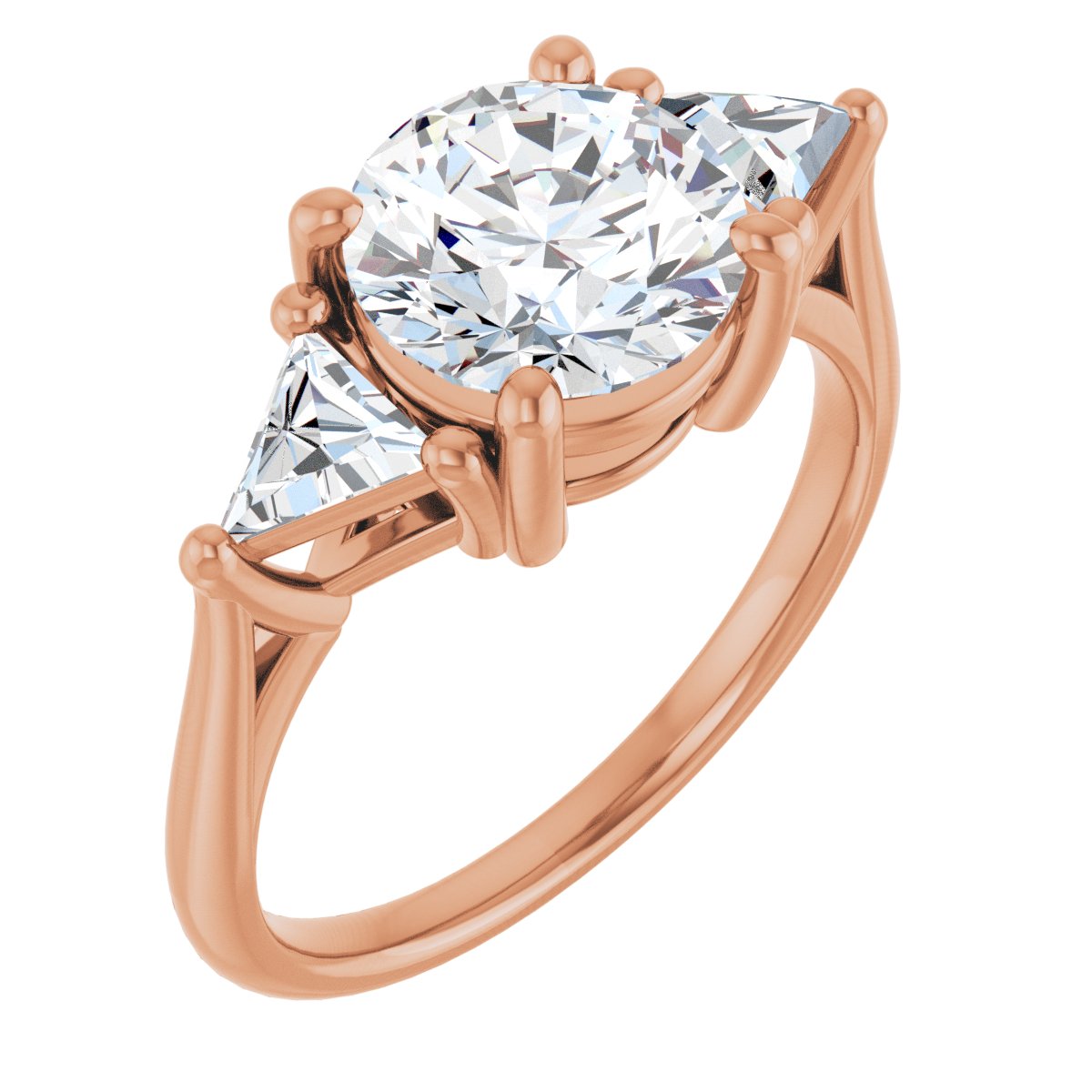Natural Diamond Round Three-Stone Engagement Ring Semi-Mount - 14K Rose Gold - Series 122119