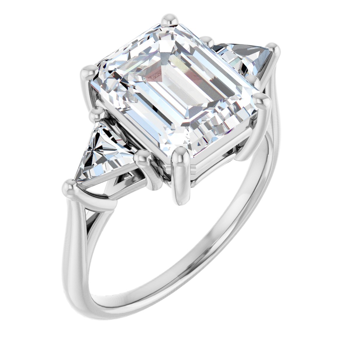 Natural Diamond Emerald Three-Stone Engagement Ring Semi-Mount - Platinum - Series 122119