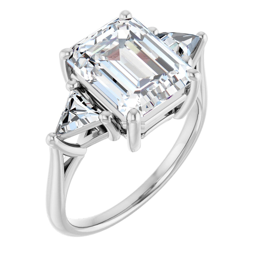 Natural Diamond Emerald Three-Stone Engagement Ring Semi-Mount - Platinum - Series 122119