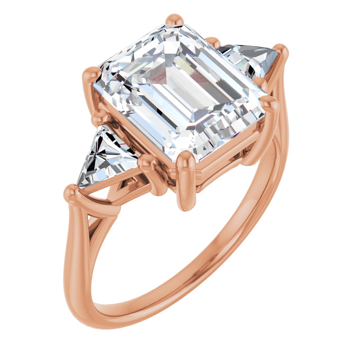 Natural Diamond Emerald Three-Stone Engagement Ring Semi-Mount - 14K Rose Gold - Series 122119