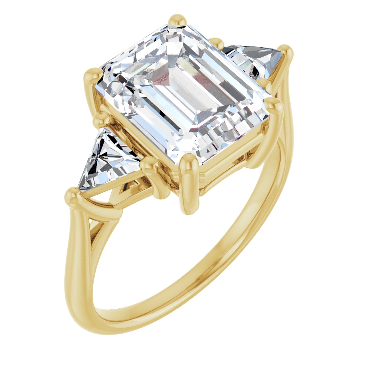 Natural Diamond Emerald Three-Stone Engagement Ring Semi-Mount - 14K Yellow Gold - Series 122119