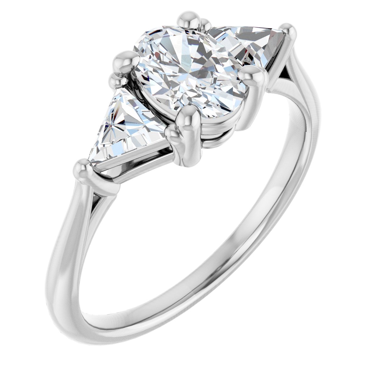 Natural Diamond Oval Three-Stone Engagement Ring Semi-Mount - 14K White Gold - Series 122119