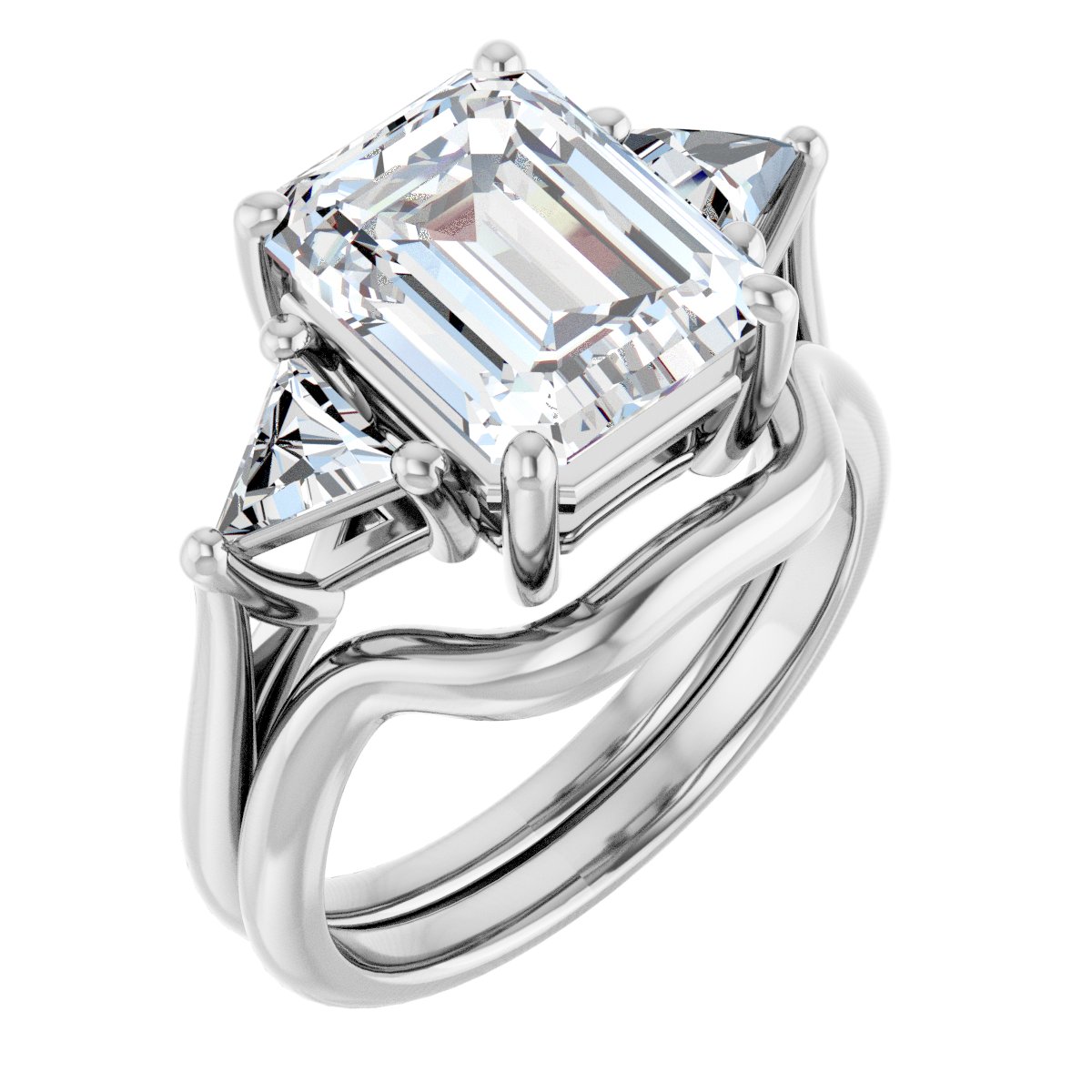 Emerald Three-Stone Engagement Ring Semi-Mount - gallery - Series 122119