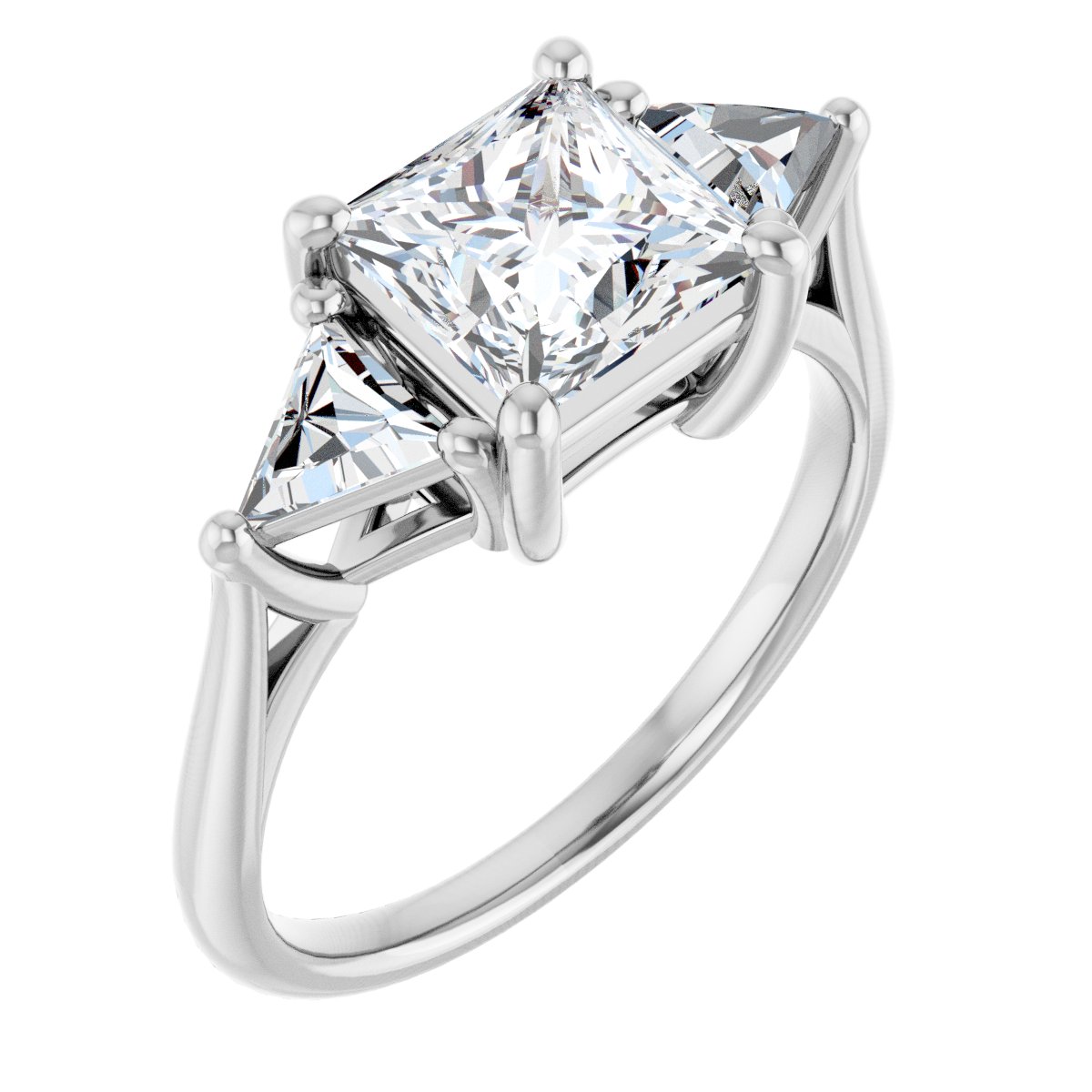 Natural Diamond Square Three-Stone Engagement Ring Semi-Mount - Platinum - Series 122119