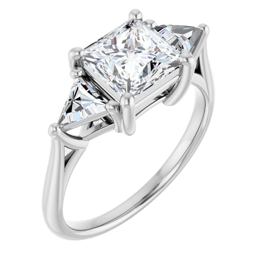 Natural Diamond Square Three-Stone Engagement Ring Semi-Mount - Platinum - Series 122119