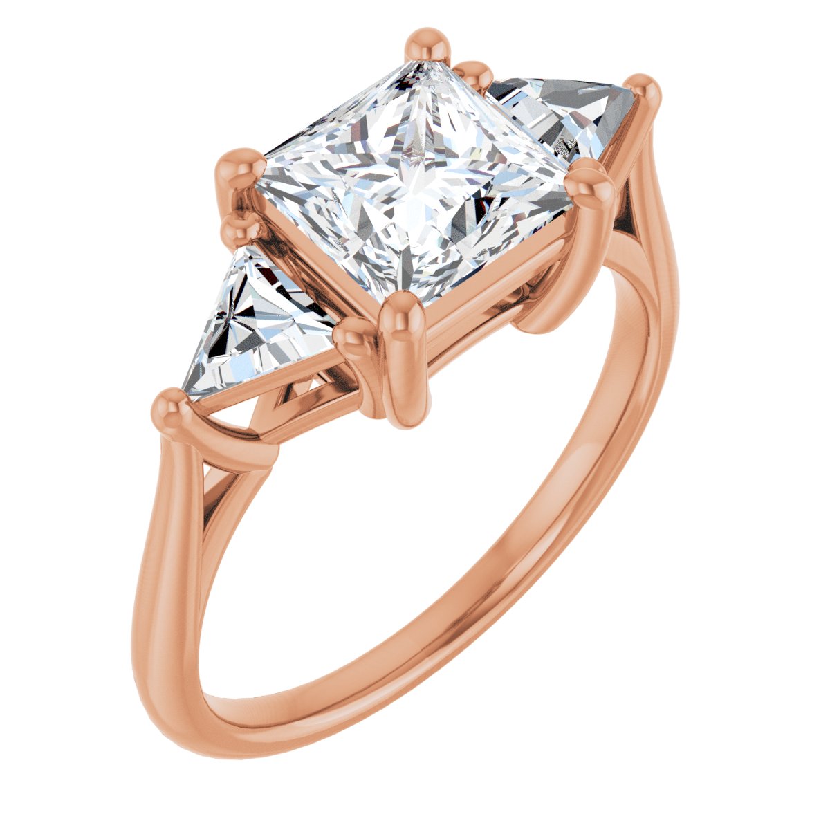 Natural Diamond Square Three-Stone Engagement Ring Semi-Mount - 14K Rose Gold - Series 122119