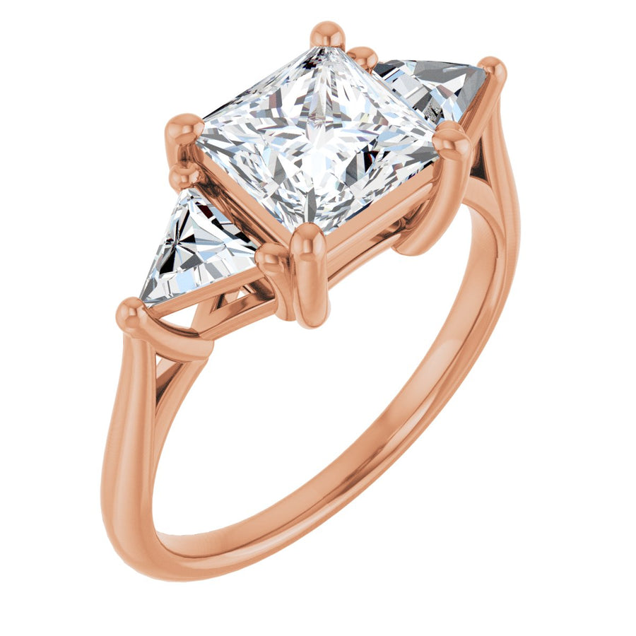 Natural Diamond Square Three-Stone Engagement Ring Semi-Mount - 14K Rose Gold - Series 122119