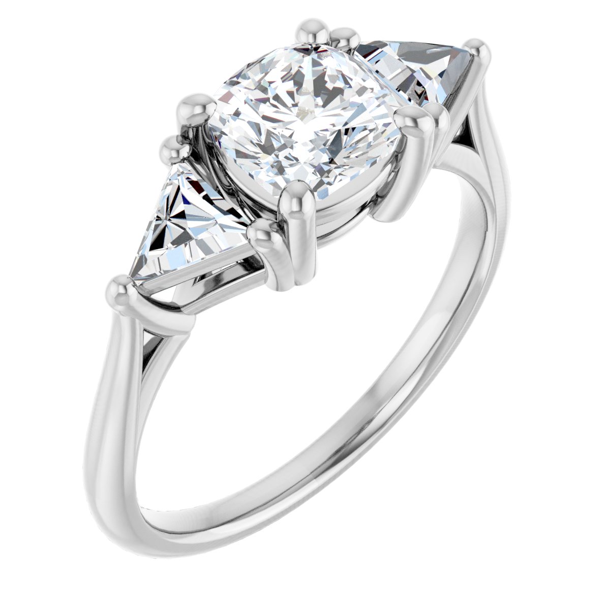 Natural Diamond Cushion Three-Stone Engagement Ring Semi-Mount - 14K White Gold - Series 122119