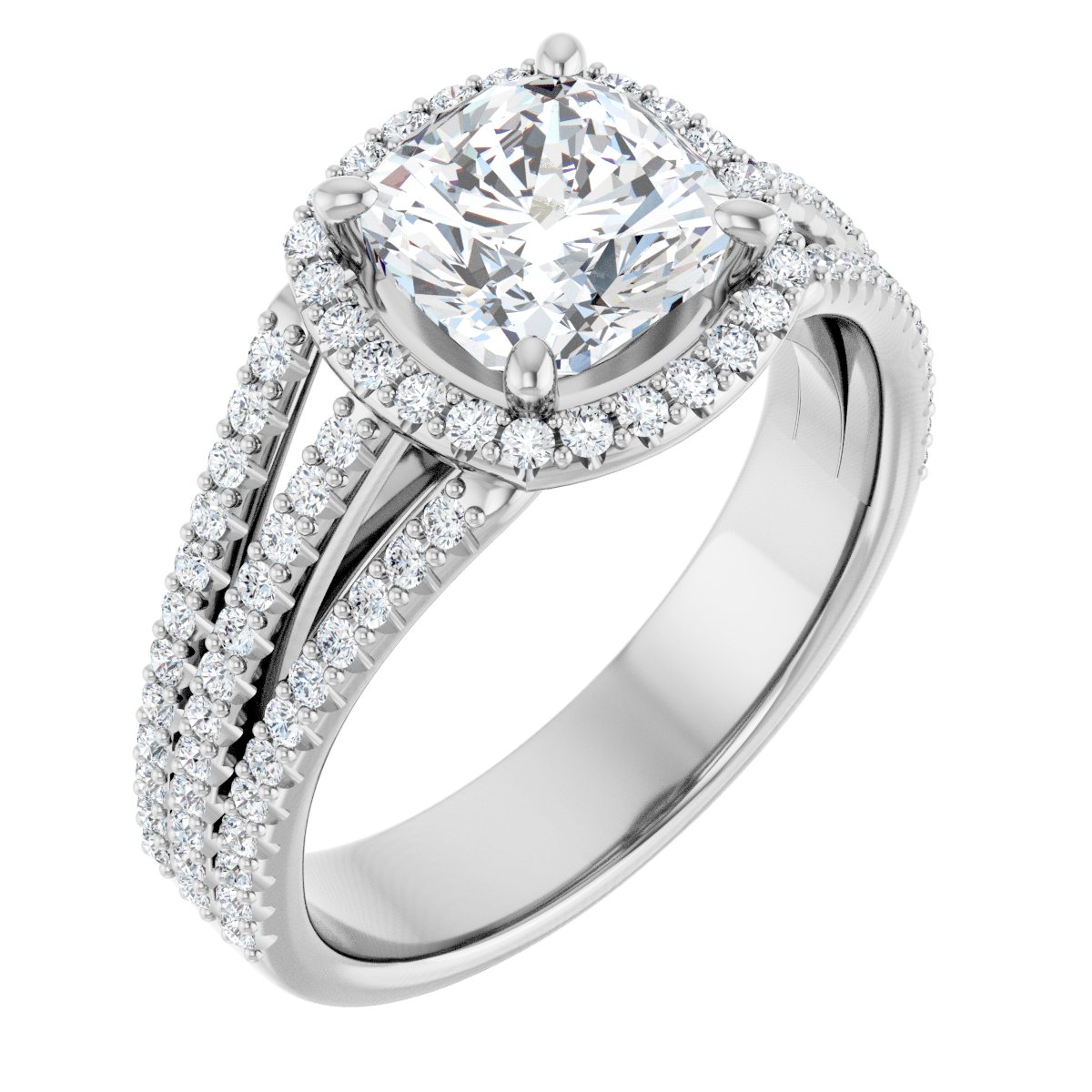 Natural Diamond Cushion Halo-Style Engagement Ring Semi-Mount - Platinum - Series 123567