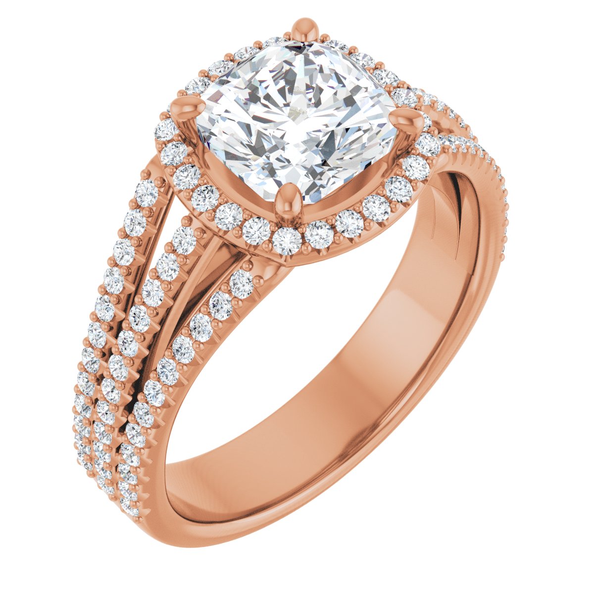 Natural Diamond Cushion Halo-Style Engagement Ring Semi-Mount - 14K Rose Gold - Series 123567