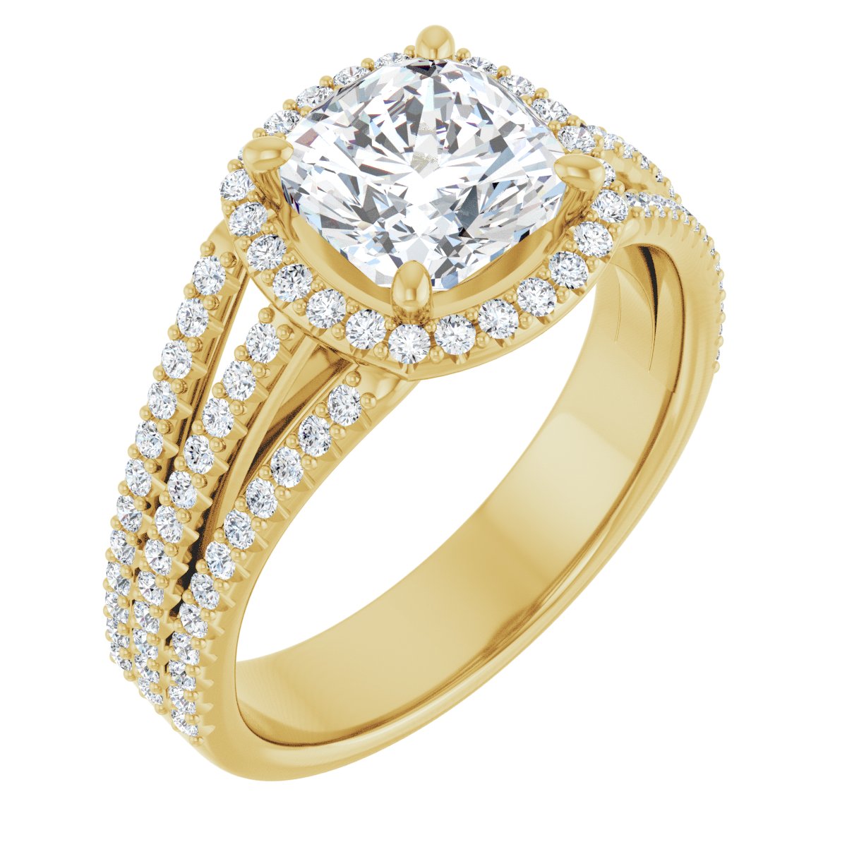 Natural Diamond Cushion Halo-Style Engagement Ring Semi-Mount - 14K Yellow Gold - Series 123567