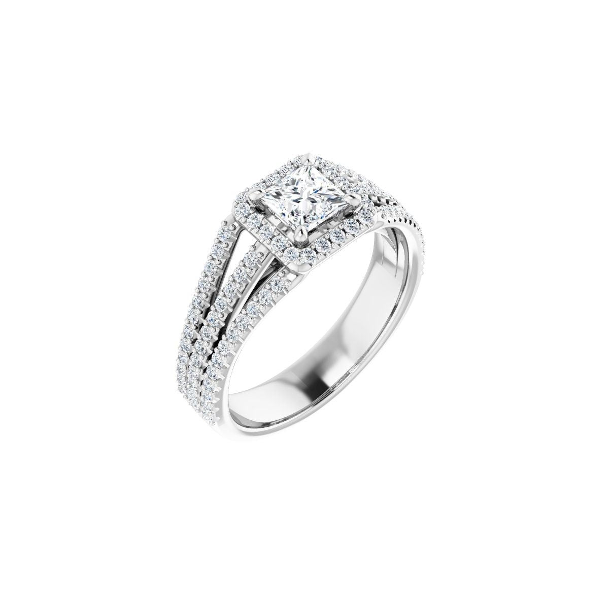Natural Diamond Square Halo-Style Engagement Ring Semi-Mount - Platinum - Series 123567