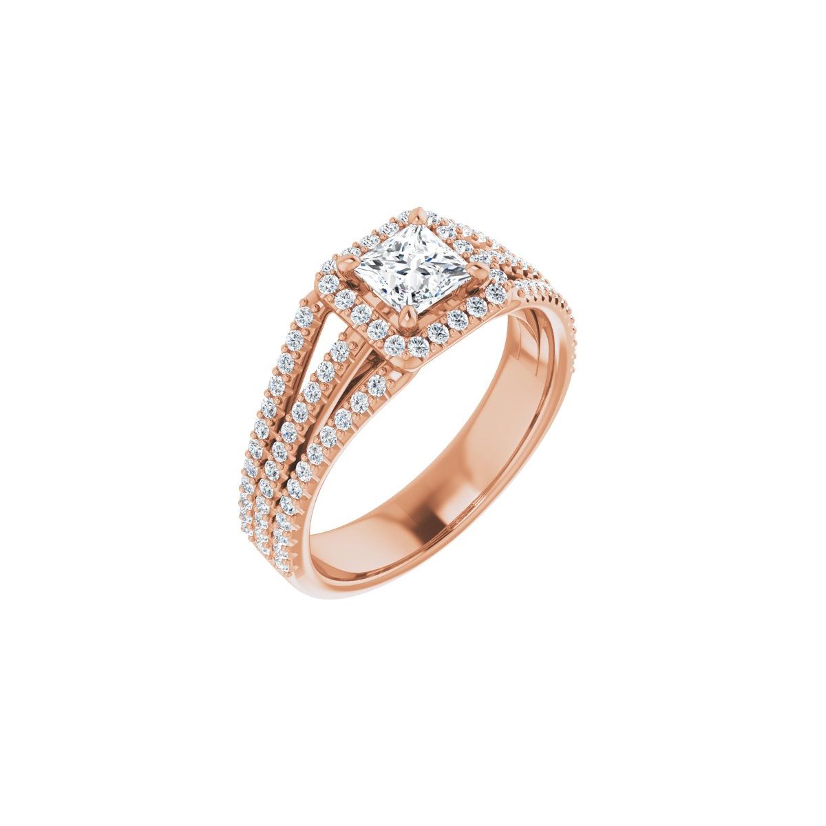 Natural Diamond Square Halo-Style Engagement Ring Semi-Mount - 14K Rose Gold - Series 123567