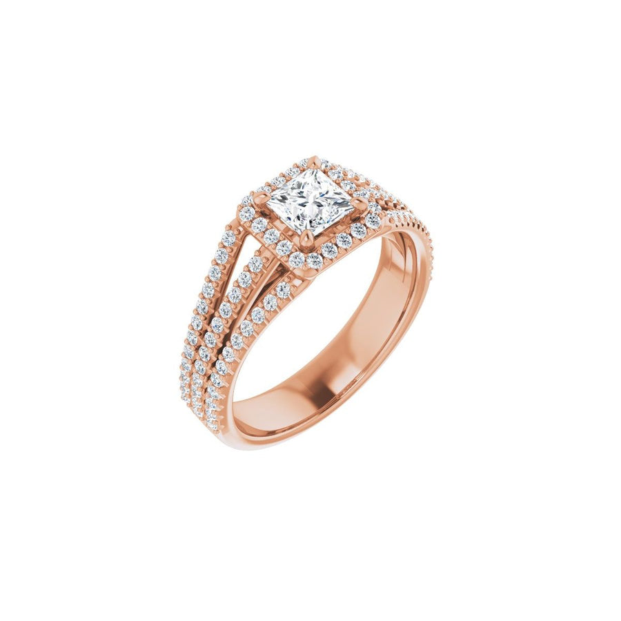 Natural Diamond Square Halo-Style Engagement Ring Semi-Mount - 14K Rose Gold - Series 123567