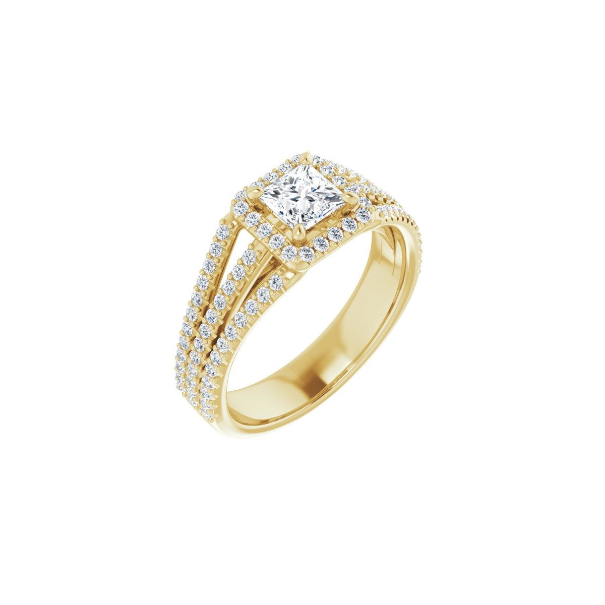 Natural Diamond Square Halo-Style Engagement Ring Semi-Mount - 14K Yellow Gold - Series 123567