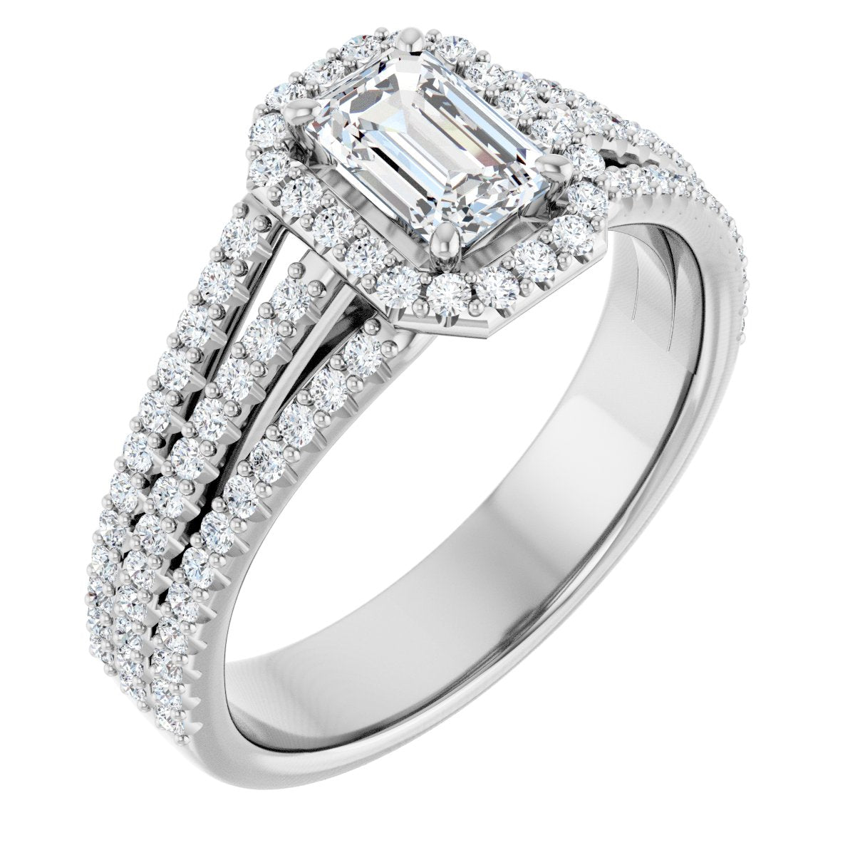 Natural Diamond Emerald Halo-Style Engagement Ring Semi-Mount - Platinum - Series 123567