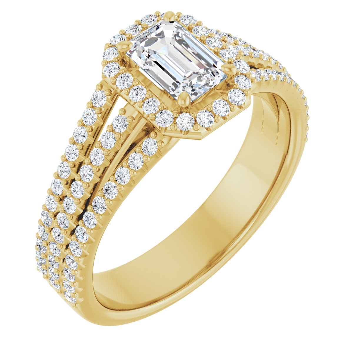 Natural Diamond Emerald Halo-Style Engagement Ring Semi-Mount - 14K Yellow Gold - Series 123567